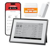 SwitchBot Tableau de Bord Connecté E-Ink, Station Météo avec Sonde et Hub | Écran 7,5", calendrier familial, thermomètre intérieur/extérieur, hygromètre, météo, Google/iCloud/Outlook, WiFi 2,4GHz & BLE