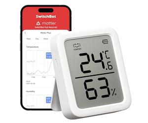 SwitchBot Thermomètre Connecté, Thermomètre Intérieur Connecté Avec Puce Suisse, Capteur de Température Connecté Contrôlé Par l’App, Thermomètre Connecté Bluetooth, SwitchBot Hub Requis Pour WiFi