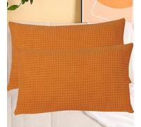 SWJ-swjssb Taies d'oreiller en Velours Côtelé Élastique - Lot De 2, Housse De Coussin Canapé Zip Invisible,Carré/Rectangulaire, Doux/Respirant, Lavable - sans Âme(Orange,55x75 cm Set of 2)