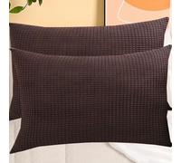 SWJ-swjssb Taies d'oreiller en Velours Côtelé Élastique - Lot De 2, Housse De Coussin Canapé Zip Invisible,Carré/Rectangulaire, Doux/Respirant, Lavable - sans Âme(Coffee,55x75 cm Set of 2)