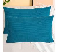 SWJ-swjssb Taies d'oreiller en Velours Côtelé Élastique - Lot De 2, Housse De Coussin Canapé Zip Invisible,Carré/Rectangulaire, Doux/Respirant, Lavable - sans Âme(Lapis Blue,55x75 cm Set of 2)
