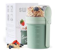 Swkien Tasse à emporter, 450 ml + 250 ml, céréale et yaourt, gobelet anti-fuite (vert)