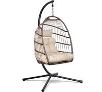 Swoods Chaise Suspendue Egg - Fauteuil Suspendu avec Support - pour Intérieur et Extérieur - Comprend Oreillers - Chaise Egg - Cocoon - Chaise Oeuf - Jusqu'à 150kg - Beige