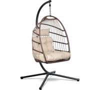 Swoods fauteuil suspendu avec support pour intérieur et extérieur - pliable - grands coussins confortables structure rattan élégante - charge 150 kg