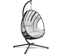 Swoods Fauteuil Suspendu Egg XXL - Chaise Suspendue avec Support - pour Intérieur et Extérieur - INCL. Oreillers - Chaise Egg - Cocoon - Chaise Oeuf - Jusqu'à 150kg (Gris Clair)