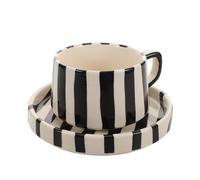 SWOOMEY 1ensemble Tasse Céramique Artisanale Rayée avec Sous-tasse Mug pour Latte Art Café Thé Jus Set Élégant pour Bureau et Maison
