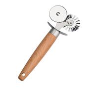 SWOOMEY 1pièce Couteau à Pizza Double Roue Acier Inoxydable avec Manche Bois Antidérapant Roulette à Pâte Cannelée Ustensile de Cuisine Pratique pour Découpe Précise Couleur Aléatoire
