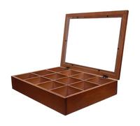 SWOOMEY Boîte de Rangement en Bois Organiseur Chic Vintage avec 12 Compartiments avec Couvercle Transparent pour Mini Figurines et Sachets de Thé pour Maison et Bureau