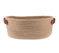 SWOOMEY Panier Tressé Panier de Rangement Décoratif en Corde de Coton avec Poignées en Cuir Double Khaki Toute Pièce pour Cosmétiques et Papier Toilette