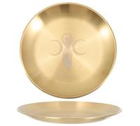 SWOOMEY Plateau à Bougie en Laiton Or 2pcs Pentagramme et Croissant Triple, Bien Poli et Motifs Uniques pour Temple et Décoration Rituelle