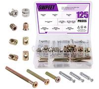 Swpeet 125Pcs 3-en-1 Kit de vis de connexion d'écrou de boulon, Cam Fitting avec meubles Eccentric Fitting Meubles latéraux de connexion Pré-inséré écrou vis roue eccentrique