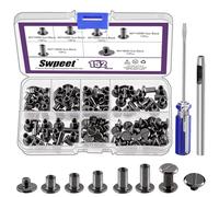 Swpeet 152 pièces m5x5mm, 6mm, 8mm, 10mm, 12mm pistolet noir vis rivets en cuir avec perforateur et tournevis, rond tête plate goujons à double tête pour bricolage cuir artisanat