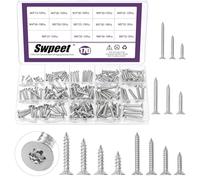 Swpeet 170Pcs 14 tailles argent 304 en acier inoxydable tête plate Torx vis Kit d'assortiment, Sécurité Anti-vol Tamper Proof Vises, Torx Drive Auto Tapping Vides en bois pour le bois, Métal doux
