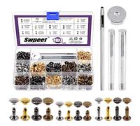 Swpeet 180 ensembles 4 couleurs 8mm 10mm 12mm rivets en cuir double capuchon rivets avec 4pcs outils de fixation Kit d'assortiment, rivets en cuir double capuchon rivets tubulaire pour bricolage cuir