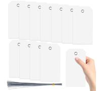 Swpeet 200pcs blanc 16cm x 8cm étiquettes en plastique étanches écrivables avec trou pour les yeux et fils Kit de fournitures, étiquettes suspendues avec trou pour les yeux Étiquette vierge pour