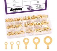 Swpeet 240pcs Gold m3, M4, M5, M6, M8, M10 contact en cuivre serti avec fil à barillet ouvert non isolé, kit de bornes de câblage o - ring