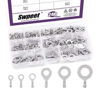 Swpeet 240pcs Silver m3.2 m4.2 m5.3 m6.3 m8.4 m10.5 kit de connecteurs de bornes en cuivre à sertir avec fil à barillet ouvert non isolé, cosses annulaires pour bornes de câble à sertir