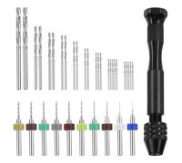 Swpeet 36 pièces Le kit de foret à main comprend une perceuse à aiguille, 25 forets à fleur de jute et 10 mini - forets combo Kit, menuiserie PCB (0,3-1,2 mm perceuse de couleur)