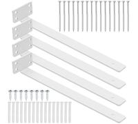 Swpeet 4 Pack 12 pouces White Heavy Duty Hidden L Supports, Support d'étagère flottant, Supports d'étagère aveugle, Supports d'étagère industrielle rustique avec vis et ancres Kit pour banc de travail