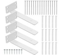Swpeet 4 Pack 4 pouces White Heavy Duty Hidden L Supports, Support d'étagère flottant, Supports d'étagère aveugle, Supports d'étagère industriels rustiques avec vis et ancres Kit pour banc de travail