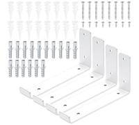 Swpeet 4 Pack 7.2 "L x 4" H 5mm épais blanc Supports d'étagère lourde avec lèvre, support d'étagère J avec lèvre, support d'étagère flottant en métal J avec vis et ancres Kit pour banc de travail de