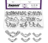 Swpeet 80Pcs 6Sizes M3 M4 M5 M6 M8 M10 Métrique argent 304 en acier inoxydable écrous d'aile Kit d'assortiment d'écrous de papillon, Torsion à la main serrer l'oreille écrous de papillon de fixation