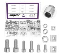 Swpeet 90Pcs 3 tailles M5 M6 M8 écrou à fente en T en acier inoxydable avec boulon à vis Allen et kit d'assortiment de rondelle plate, série 2020 3030 bloc à fente, écrou à fente en T de type B