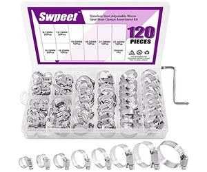 Swpeet Assortiment de 121 colliers de serrage de 8 à 44 mm de tailles assorties avec kit de clé à molette, 100 % acier inoxydable 304, collier de serrage parfait pour la plomberie, l'automobile