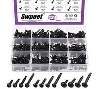 Swpeet Assortiment de 420 vis autoperceuses à tête cylindrique en acier inoxydable 410 à tête cylindrique hexagonale et tête de gaufrette (kit d'assortiment, noir)