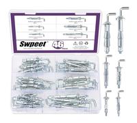 Swpeet Assortiment de 46 vis d'ancrage M4 x 32 mm, M4 x 38 mm, M5 x 37 mm, M5 x 52 mm, M6 x 52 mm, M6 x 65 mm, en forme de L, pour cloison sèche, murs en plâtre