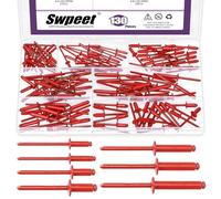 Swpeet Kit d'assortiment de 130 rivets aveugles en aluminium à bride large rouge de 7 tailles, rivets aveugles à sertir et mandrin en acier pour métal, meubles, automobile