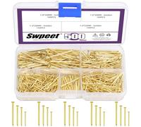 Swpeet Kit de 500 pièces de 4 tailles de clous en hardware, clous dorés galvanisés, petits clous, clous à tête ronde, clous de finition, clous pour accrocher, clous muraux pour accrocher
