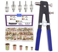Swpeet Lot de 151 écrous à rivets M3 M4 M5 M6 M8 avec rivets manuels de 26,6 cm - Kit d'assortiment d'écrous à filetage robuste - Outils de rivetage aveugles - Clé à riveteuse manuelle - Insert fileté