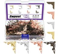 Swpeet Lot de 160 protections de coins de livre en métal, 4 couleurs, 8 styles vintage, antique, pour scrapbooking, photo, angles de livre, menus