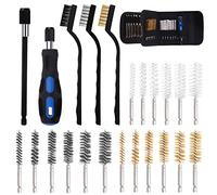 Swpeet Lot de 24 brosses métalliques 3 matériaux 6 tailles avec brosse métallique en acier inoxydable, laiton, nylon avec poignée et brosse de nettoyage en fil torsadé - Tige hexagonale de 6,35 mm