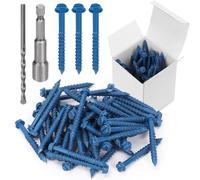 Swpeet Lot de 52 vis à béton à tête hexagonale fendue de 6,35 mm x 8,9 cm avec douille hexagonale et assortiment de forets, vis à ciment autotaraudeuses pour ancrage (1/4"×2-1/4")