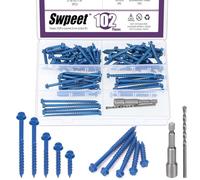 Swpeet Lot de 52 vis à béton à tête hexagonale fendue de 6,35 mm x 8,9 cm avec douille hexagonale et assortiment de forets, vis à ciment autotaraudeuses pour ancrage (Kit d'assortiment 3/16")
