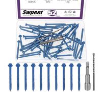 Swpeet Lot de 52 vis à béton à tête hexagonale fendue de 6,35 mm x 8,9 cm avec douille hexagonale et assortiment de forets, vis à ciment autotaraudeuses pour ancrage (3/16"×2-1/4")