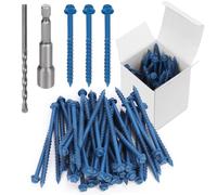 Swpeet Lot de 52 vis à béton à tête hexagonale fendue de 6,35 mm x 8,9 cm avec douille hexagonale et assortiment de forets, vis à ciment autotaraudeuses pour ancrage (3/16"×3-1/4")