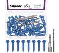 Swpeet Lot de 52 vis à béton à tête hexagonale fendue de 6,35 mm x 8,9 cm avec douille hexagonale et assortiment de forets, vis à ciment autotaraudeuses pour ancrage (3/16"×1-1/4")