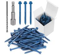 Swpeet Lot de 52 vis à béton à tête hexagonale fendue de 6,35 mm x 8,9 cm avec douille hexagonale et assortiment de forets, vis à ciment autotaraudeuses pour ancrage (1/4"×3-1/4")