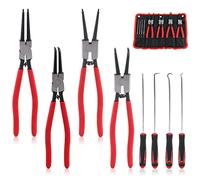 Swpeet Lot de 8 pinces à anneau de serrage de 33 cm avec ensemble d'outils de crochetage et de crochet, ensemble de joints d'huile pour circlips internes/externes avec 4 pièces de précision et