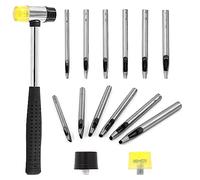 Swpeet Lot de 9 punch creux en cuir de 6 tailles, 2 à 10 mm en cuir et maillet souple à double face, perforateur creux et marteau en caoutchouc avec tête de rechange