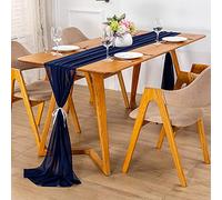 Swsen 12Pcs Chemin de Table en Mousseline de Soie 300 x 70 cm Bleu foncé, Romantique Mariage Set de Table Lavable, Décoration de Table pour Mariage, Fête et Noël Intérieur Extérieur