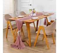 Swsen 12Pcs Chemin de Table en Mousseline de Soie 300 x 70 cm VieuxRose, Romantique Mariage Set de Table Lavable, Décoration de Table pour Mariage, Fête et Noël Intérieur Extérieur
