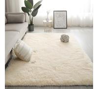 Swsen Tapis de Salon Shaggy Ultra Doux - Moelleux et Lavable - Tapis Moderne pour Chambre avec Dessous Antidérapant, 90 x 150 cm, Blanc Cassé
