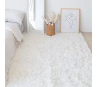 Swsen Tapis de Salon Shaggy Ultra Doux - Moelleux et Lavable - Tapis Moderne pour Chambre avec Dessous Antidérapant, 60 x 90 cm, Blanc