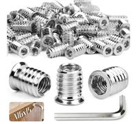 SWTYExt Lot de 100 écrous à visser M6 x 15 mm - Insert fileté en bois M6 - Écrous filetés hexagonaux hexagonaux - Manchons filetés galvanisés pour acier, pin, contreplaqué, panneaux composites