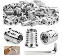 SWTYExt Lot de 120 écrous à visser M6 x 10 mm - Insert fileté en bois M6 - Manchons filetés hexagonaux galvanisés pour meubles en bois, acier, pin, contreplaqué, panneaux composites