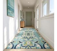 SXBHDM Tapis Lavable pour Cuisine, Tapis antidérapant pour couloirs d'entrée, 150cm 2m 350cm 4m 6m Long Vintage pour entrée, d'intérieur imprimé Moderne, Bleu Vert(60×450cm)